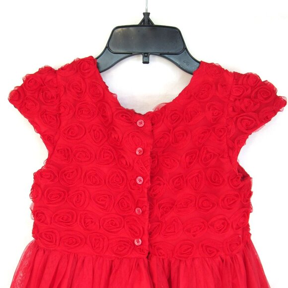 Marmellata Classics Girl's Red Rosette Party Dress with Tulle Overskirt Size 8 - Picture 4 of 12